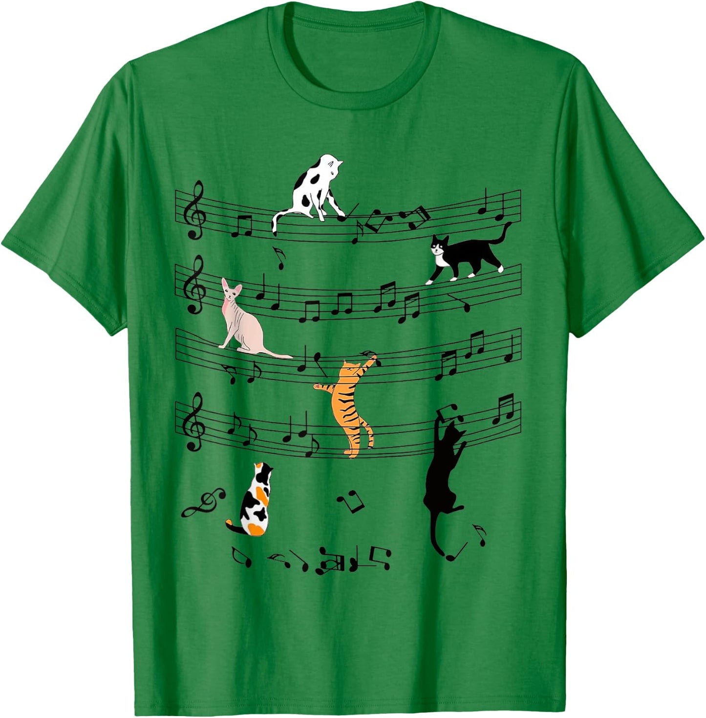 Cute Cat Kitty Playing Music Note Clef Funny Musician Art Women Kids T-Shirt - T-Shirt | Irish Green