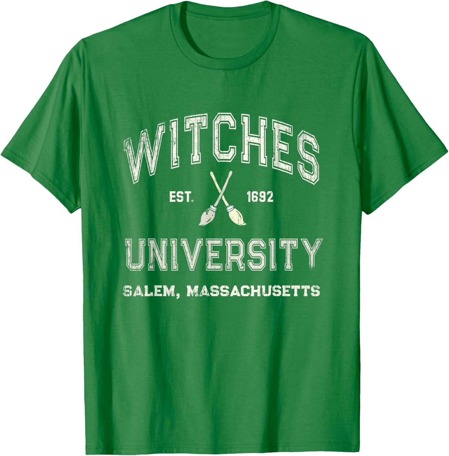 Funny WITCHES UNIVERSITY Salem Witch Broom Company 1692 T-Shirt - T-Shirt | Irish Green