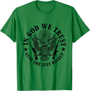 In God We Trust Guns Are Just Back Up T-Shirt - T-Shirt | Irish Green