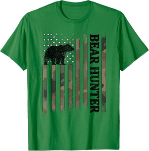 Bear Hunter American Flag Bear Hunting Lover T-Shirt - T-Shirt | Irish Green