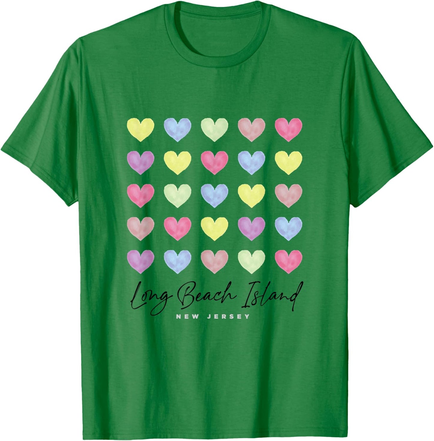 Long Beach Island LBI New Jersey NJ Hearts Graphic T-Shirt - T-Shirt | Irish Green