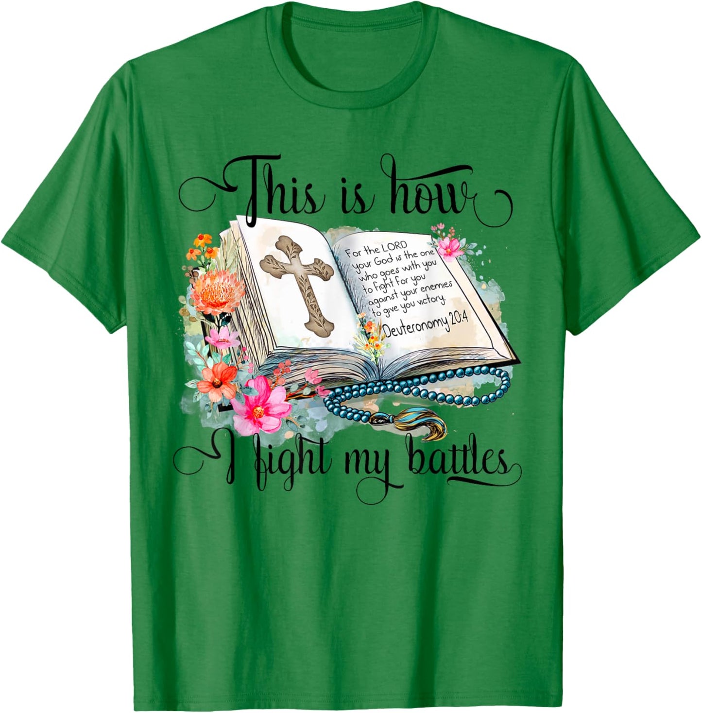 Jesus Is Calling This Is How I Fight My Battles Cross Floral Christian Women's 3X-Large Grey T-Shirt - T-Shirt | Irish Green