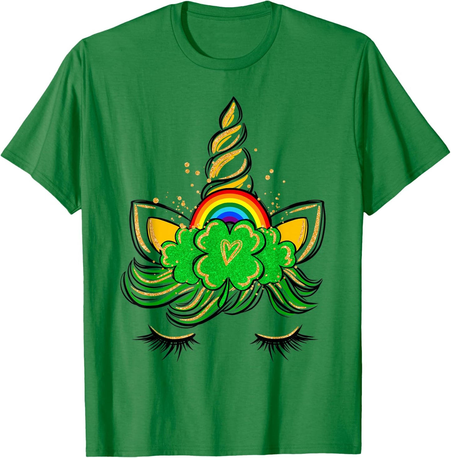 Unicorn Face St Patrick's Day Irish Girls Kids T-Shirt - T-Shirt | Irish Green