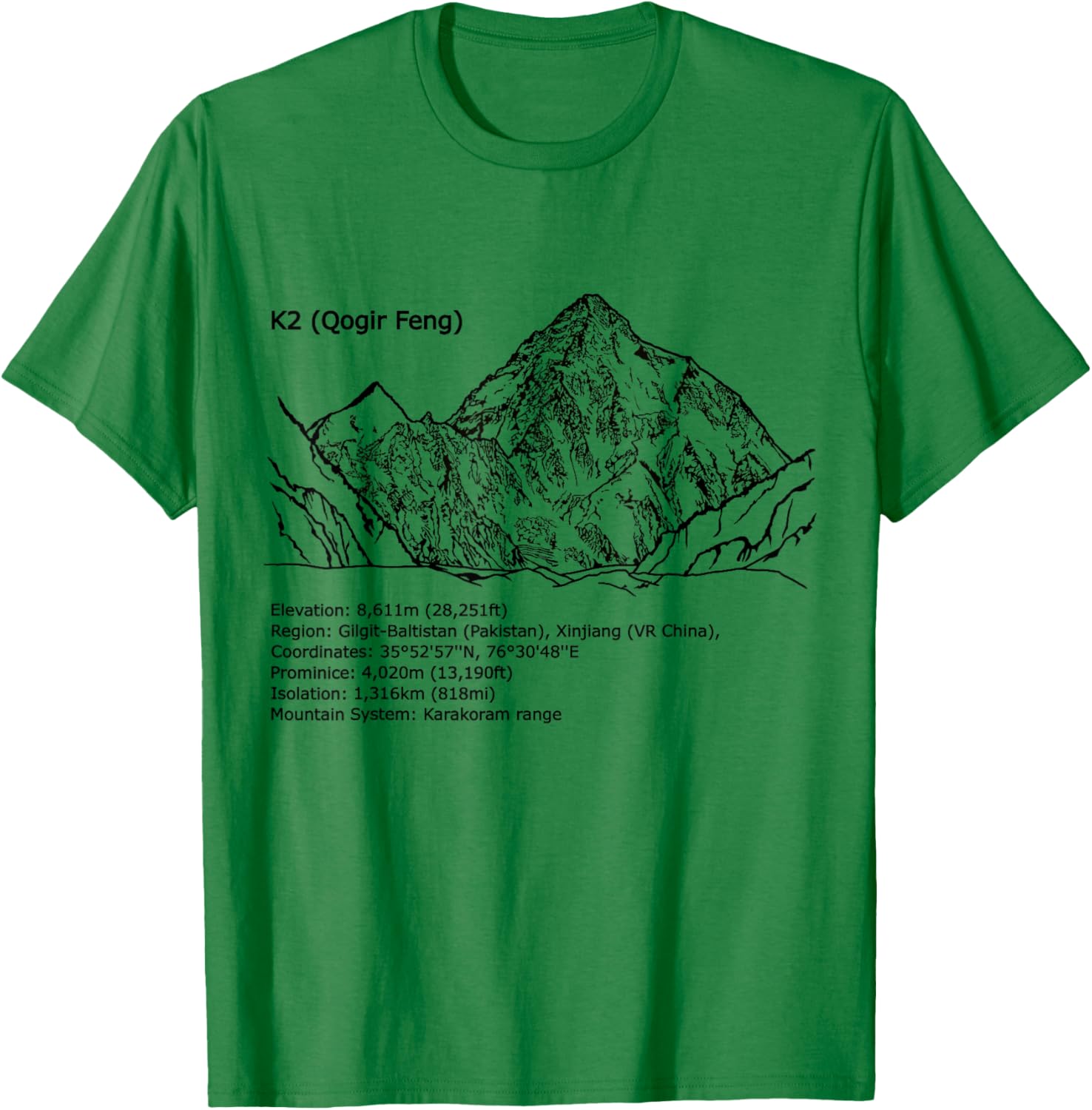 K2, Himalaya, Karakoram, eight-thousanders mountains, summit T-Shirt - T-Shirt | Irish Green