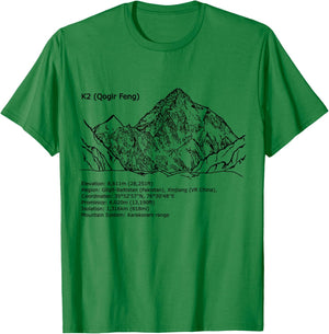 K2, Himalaya, Karakoram, eight-thousanders mountains, summit T-Shirt - T-Shirt | Irish Green