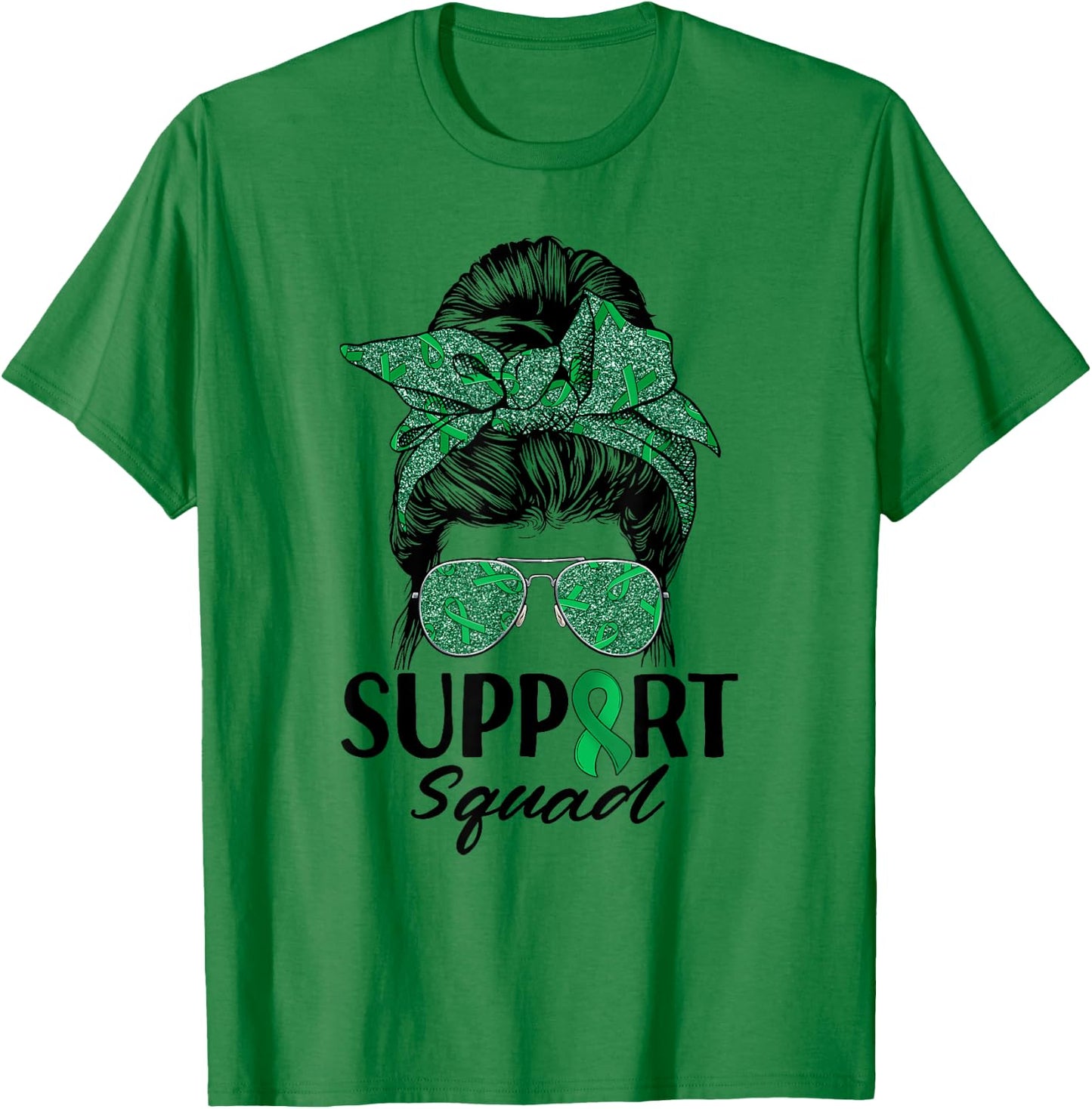 Messy Bun Sunglasses Support Squad Liver Disease Awareness T-Shirt - T-Shirt | Irish Green