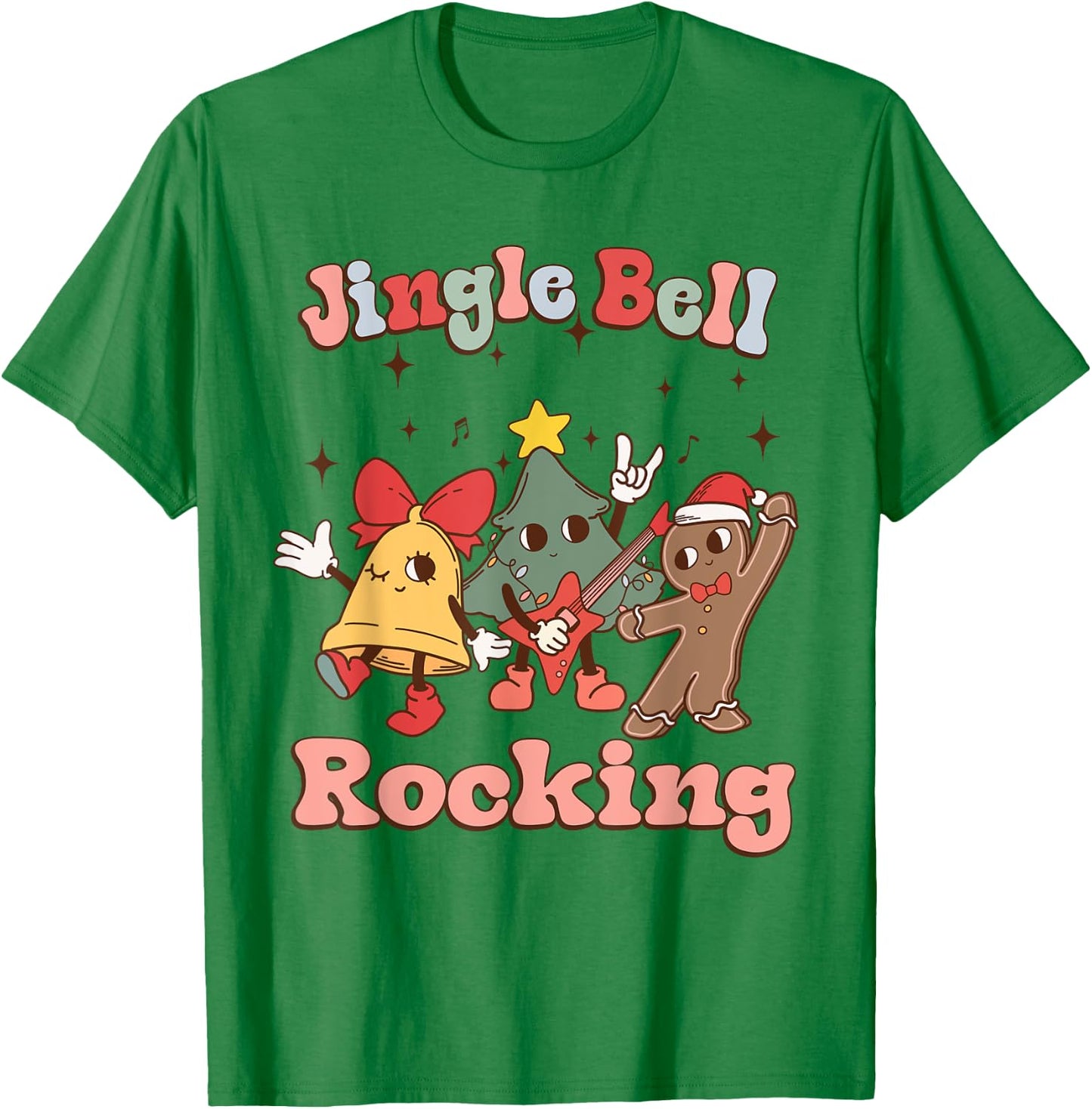 Jungle Bell Rocking Christmas Guitar Rock N Roll Retro 80s T-Shirt - T-Shirt | Irish Green