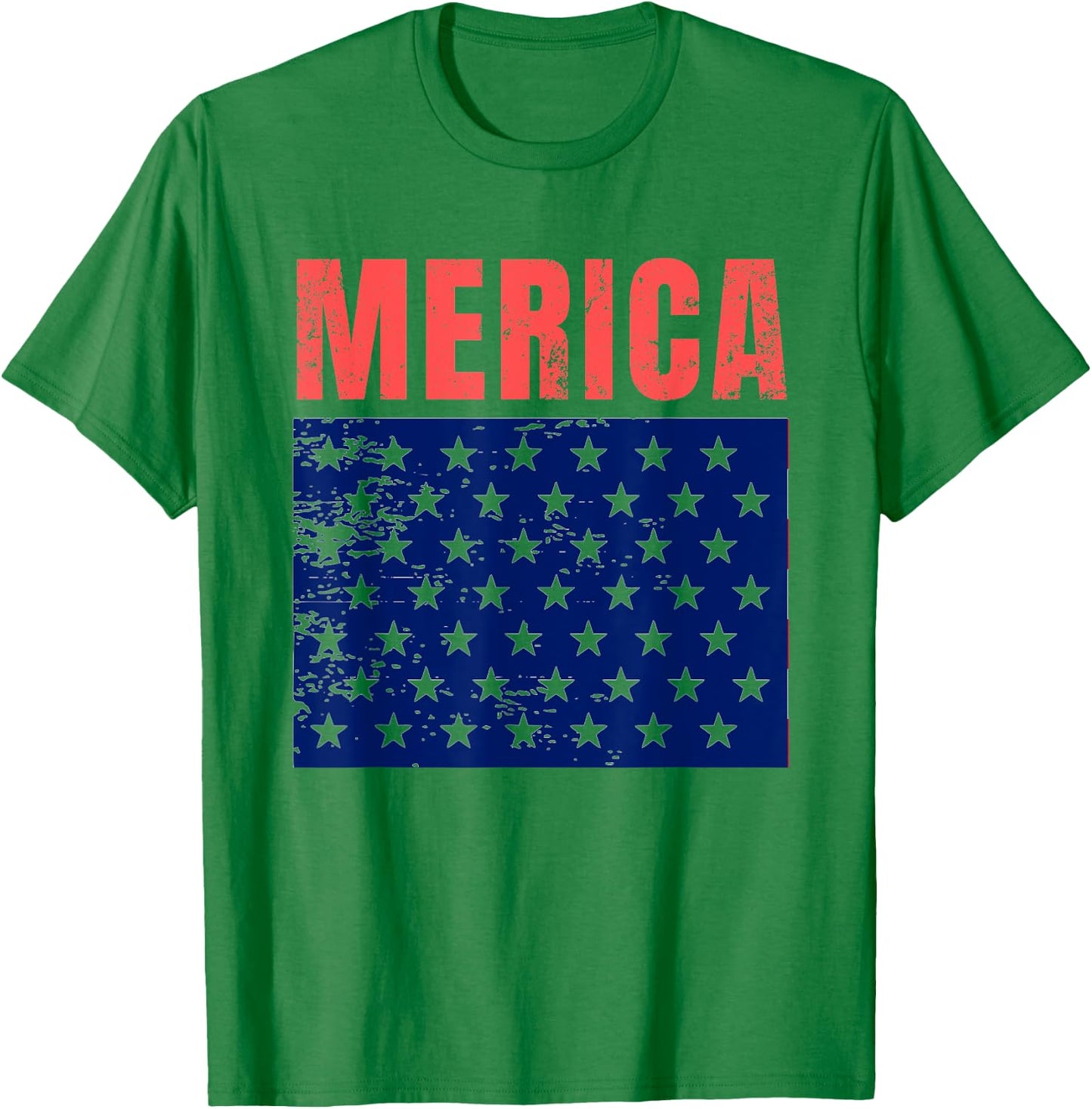 Merica Red Blue Distressed Stars Flag Patriotic American Women Men T-Shirt - T-Shirt | Irish Green