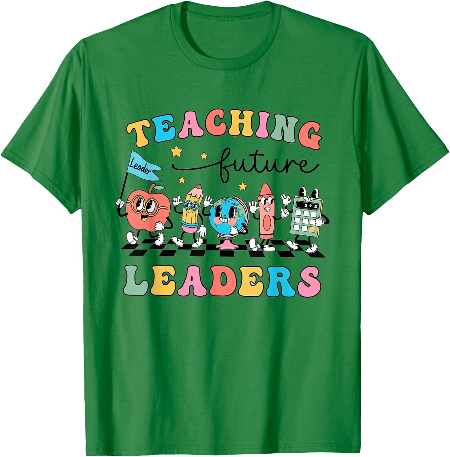 Retro Teaching Future Leaders Groovy Teacher Back To School Men Women Girls Kids T-Shirt - T-Shirt | Irish Green