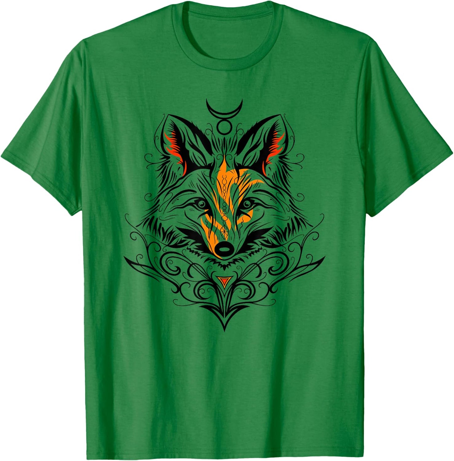 Occult Fox with Tribal Tattoo Fox with Fire and God Symbol T-Shirt - T-Shirt | Irish Green