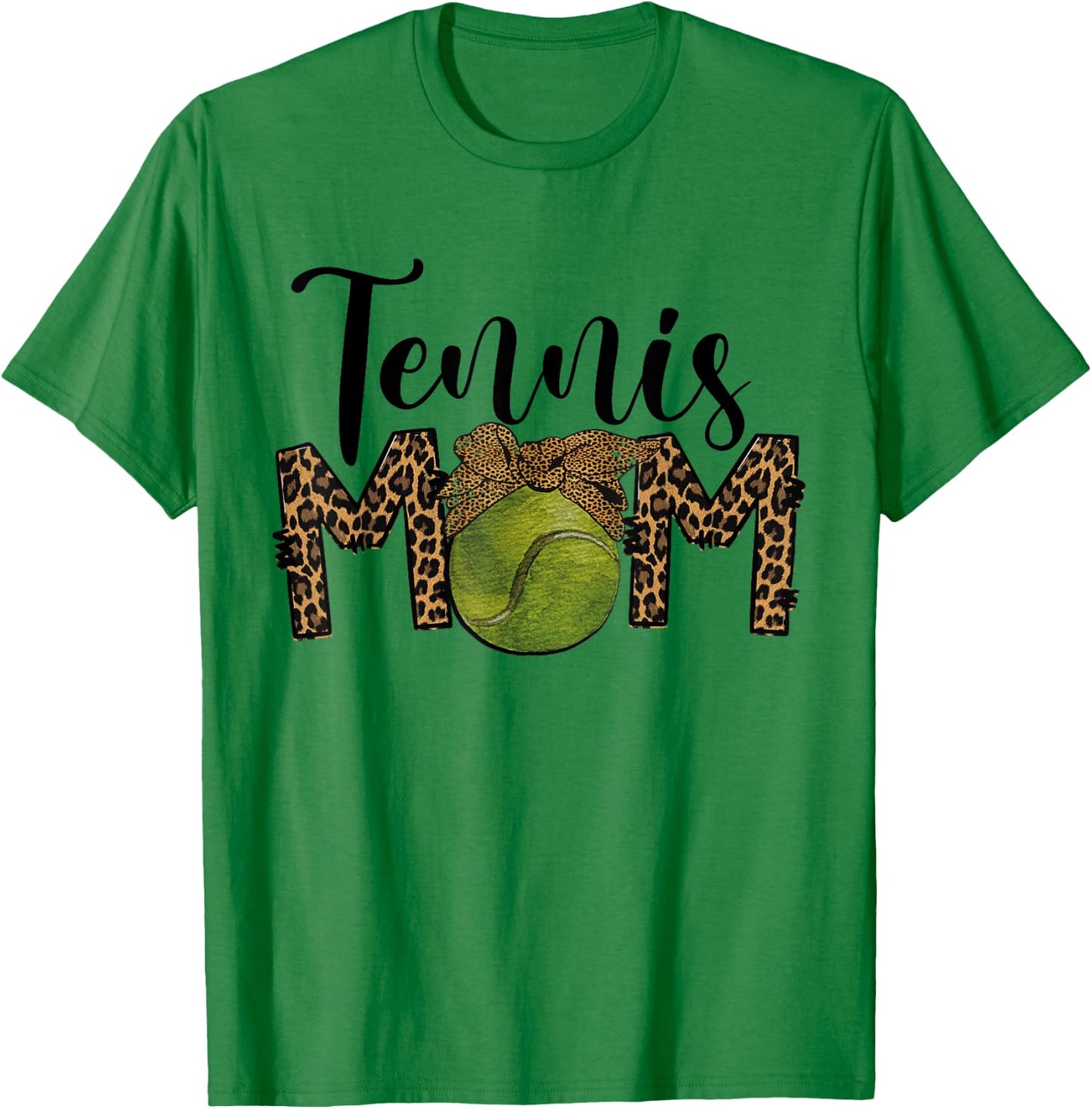 Tennis Mom Leopard Messy Bun Tennis Mothers Day T-Shirt - T-Shirt | Irish Green