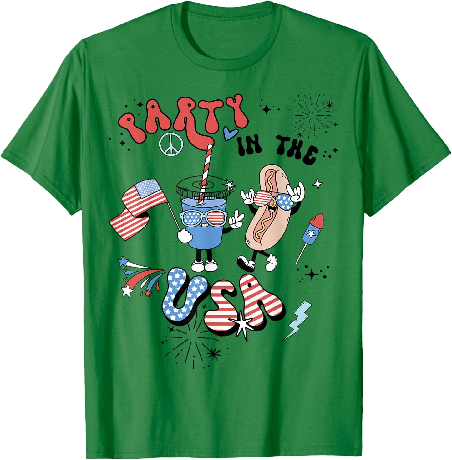 Retro Party In The USA Flag Groovy 4th Of July Patriotic T-Shirt - T-Shirt | Irish Green