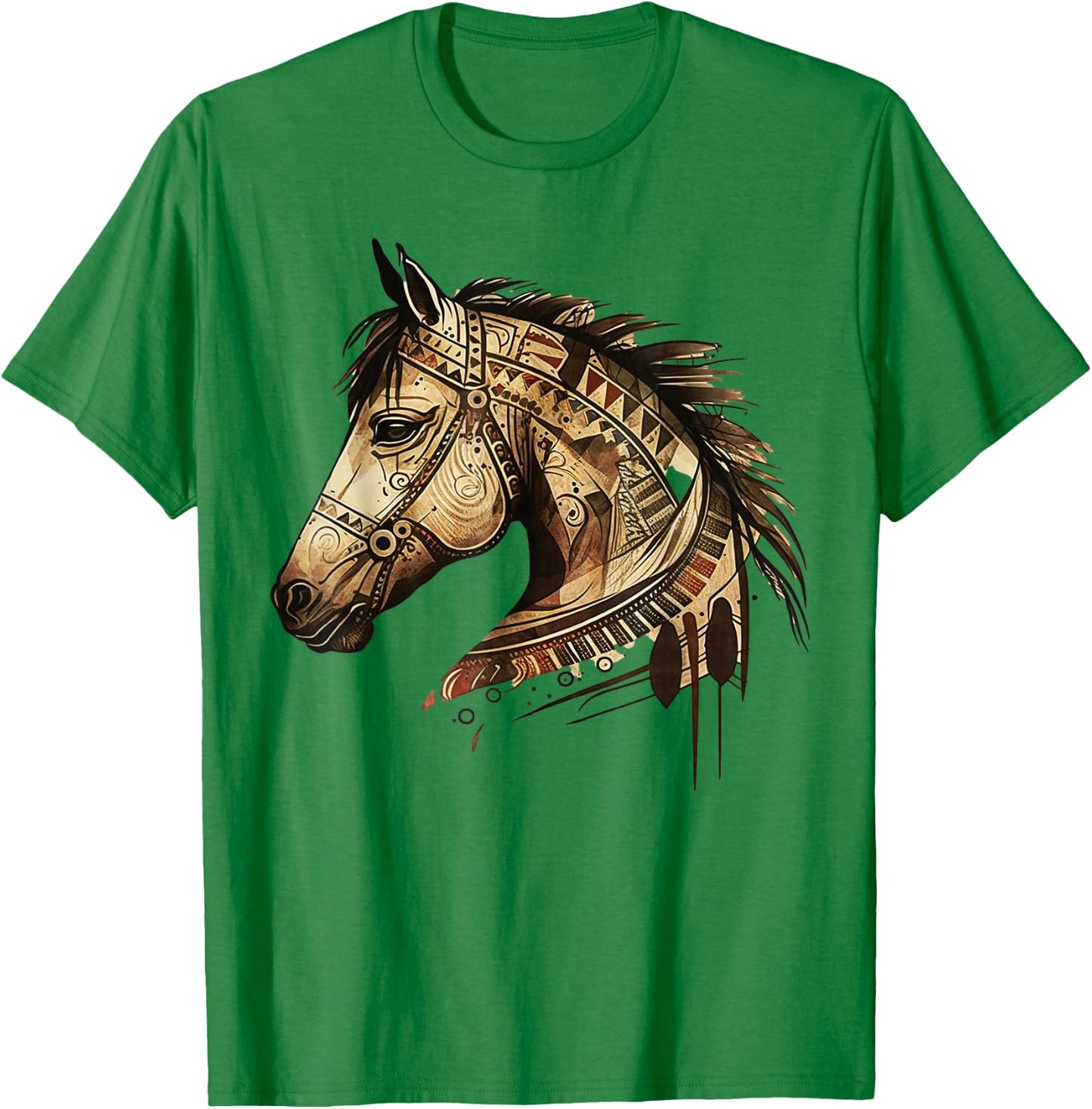 Horse Tribal Abstract Art Native American Geometric Horses T-Shirt - T-Shirt | Irish Green