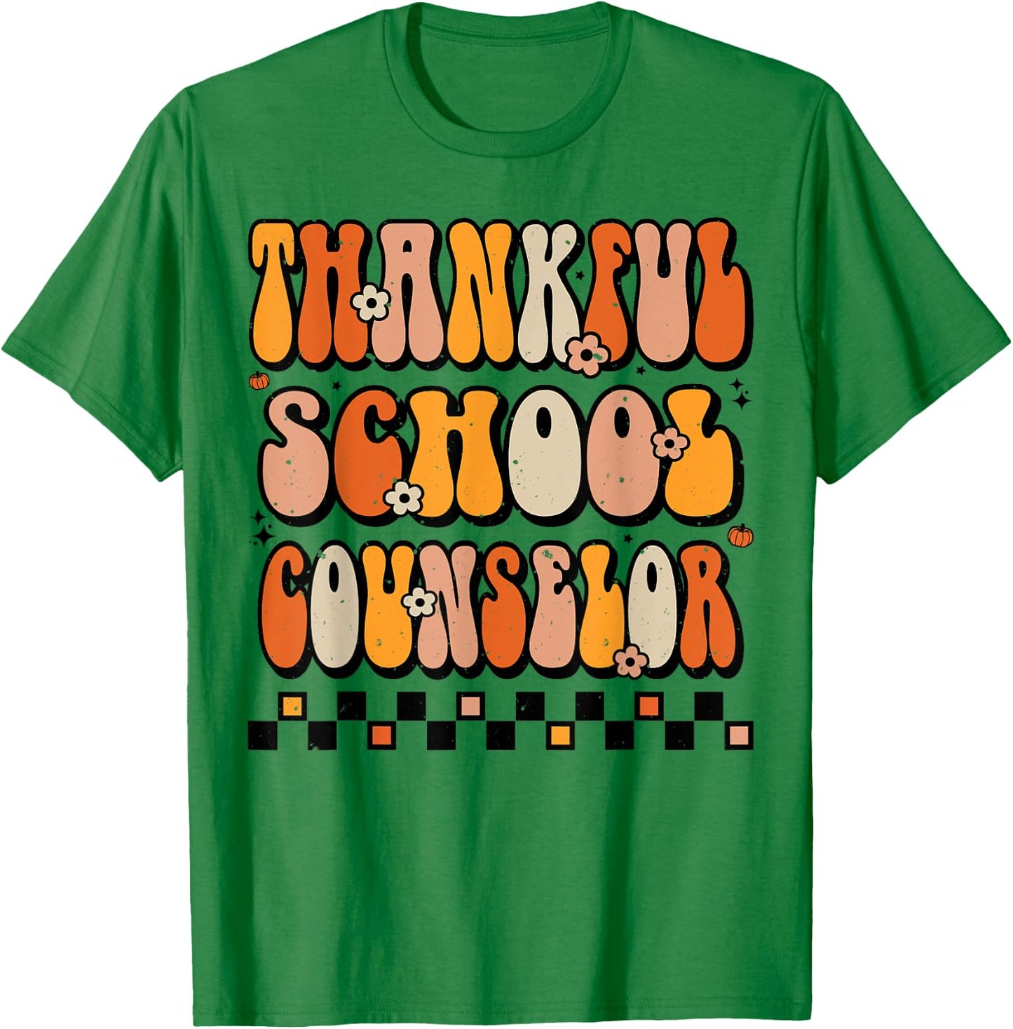 Thankful School Counselor Groovy Thanksgiving Counselor T-Shirt - T-Shirt | Irish Green