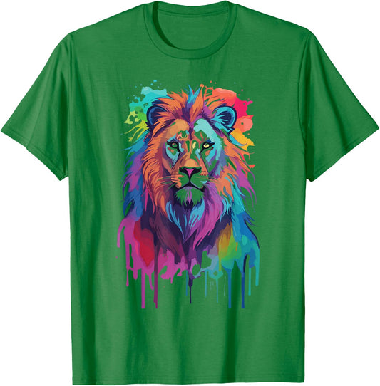 colorful lion head Splash Art for lover King African Animal T-Shirt - T-Shirt | Irish Green