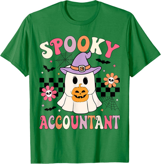 Groovy Spooky Accountant Ghost CPA Halloween Accountant T-Shirt - T-Shirt | Irish Green