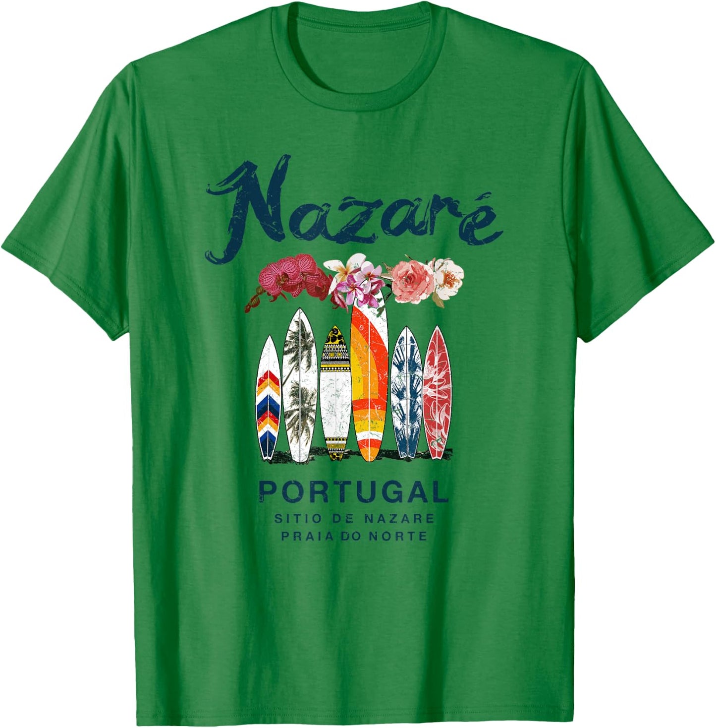 Nazare Portugal Vintage Surfing T-Shirt - T-Shirt | Irish Green