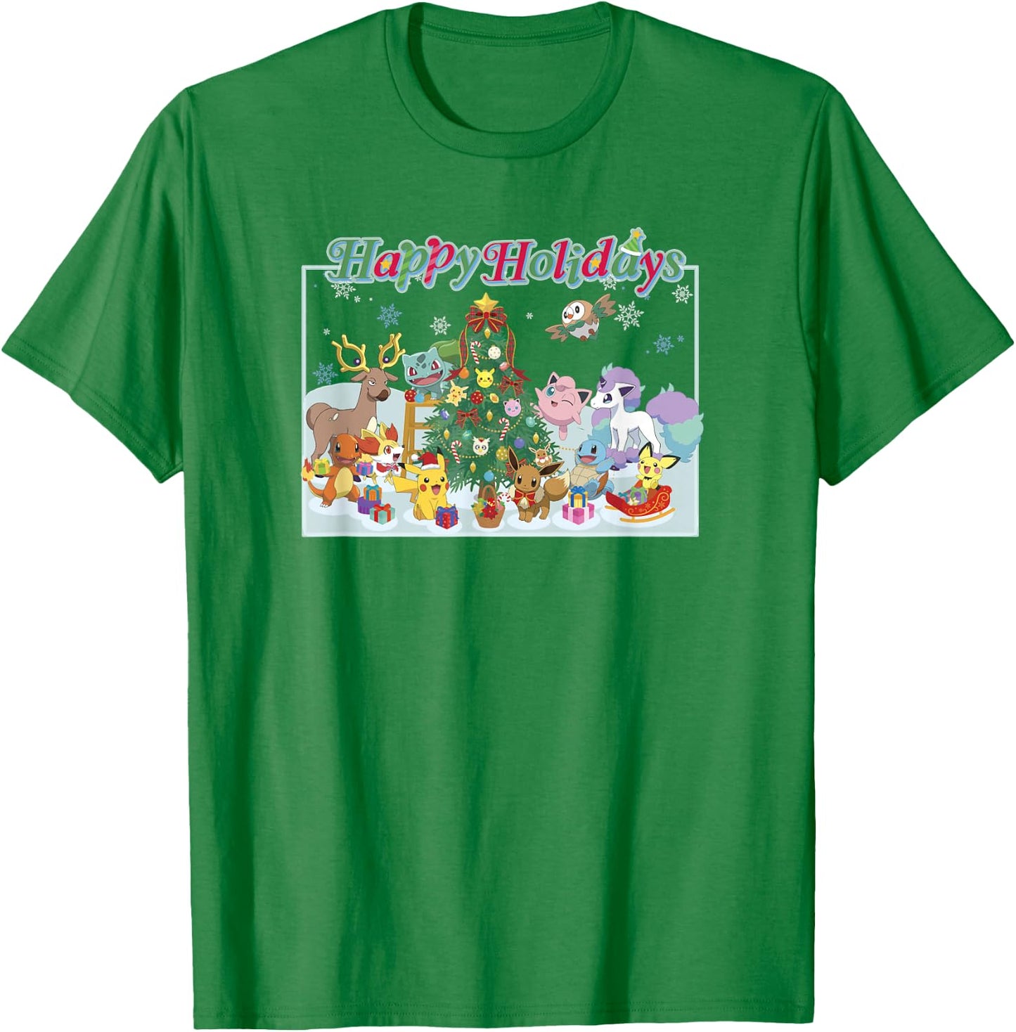 Pokémon Christmas Happy Holidays Big Group Shot T-Shirt - T-Shirt | Irish Green