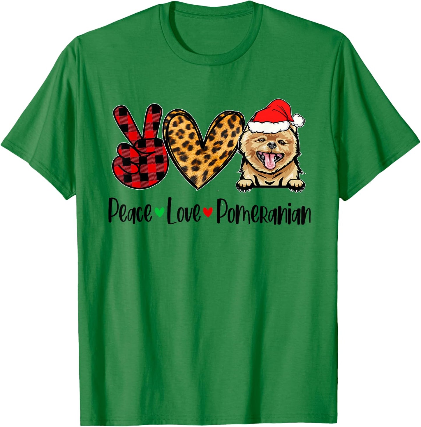 Peace Love Pomeranian Christmas Tree Lights Dog Lover Xmas T-Shirt - T-Shirt | Irish Green