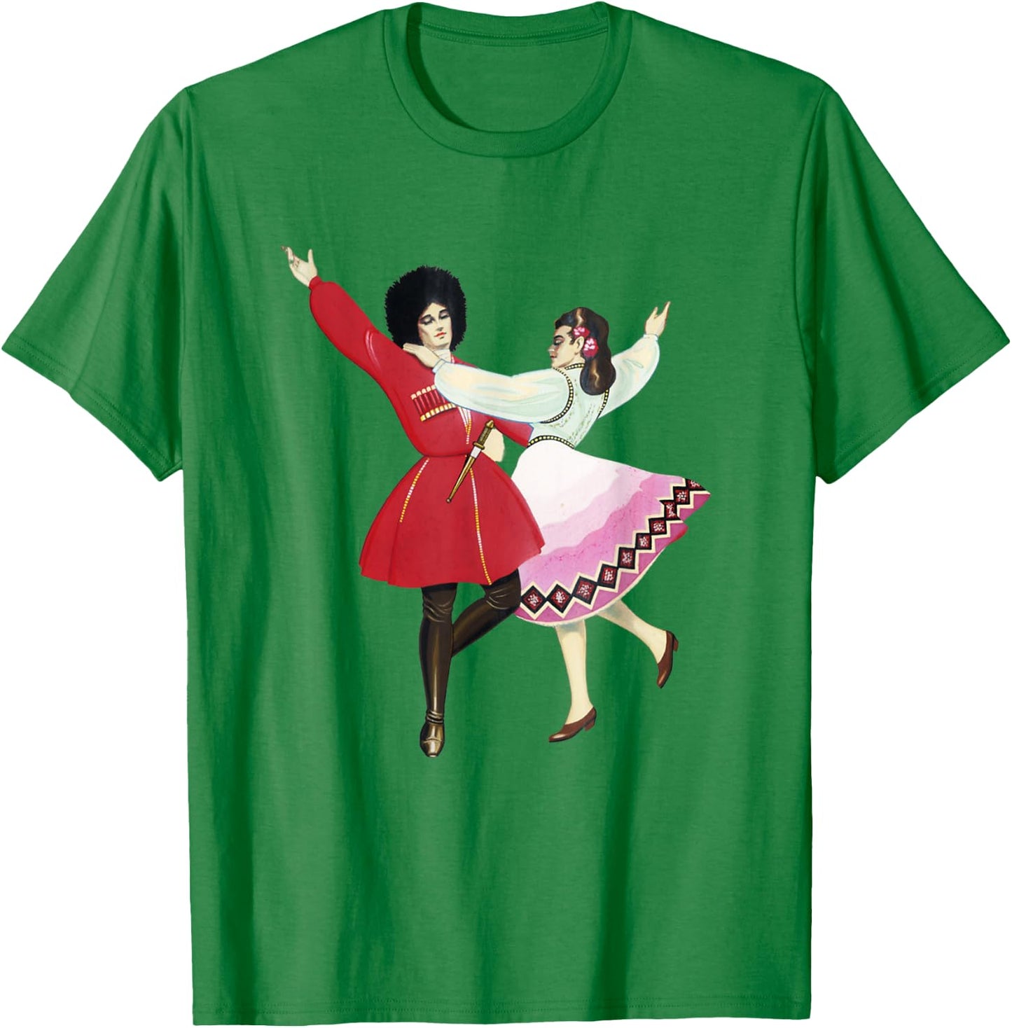 Antique Watercolor Drawing Folk Dancing Russian Cossacks T-Shirt - T-Shirt | Irish Green