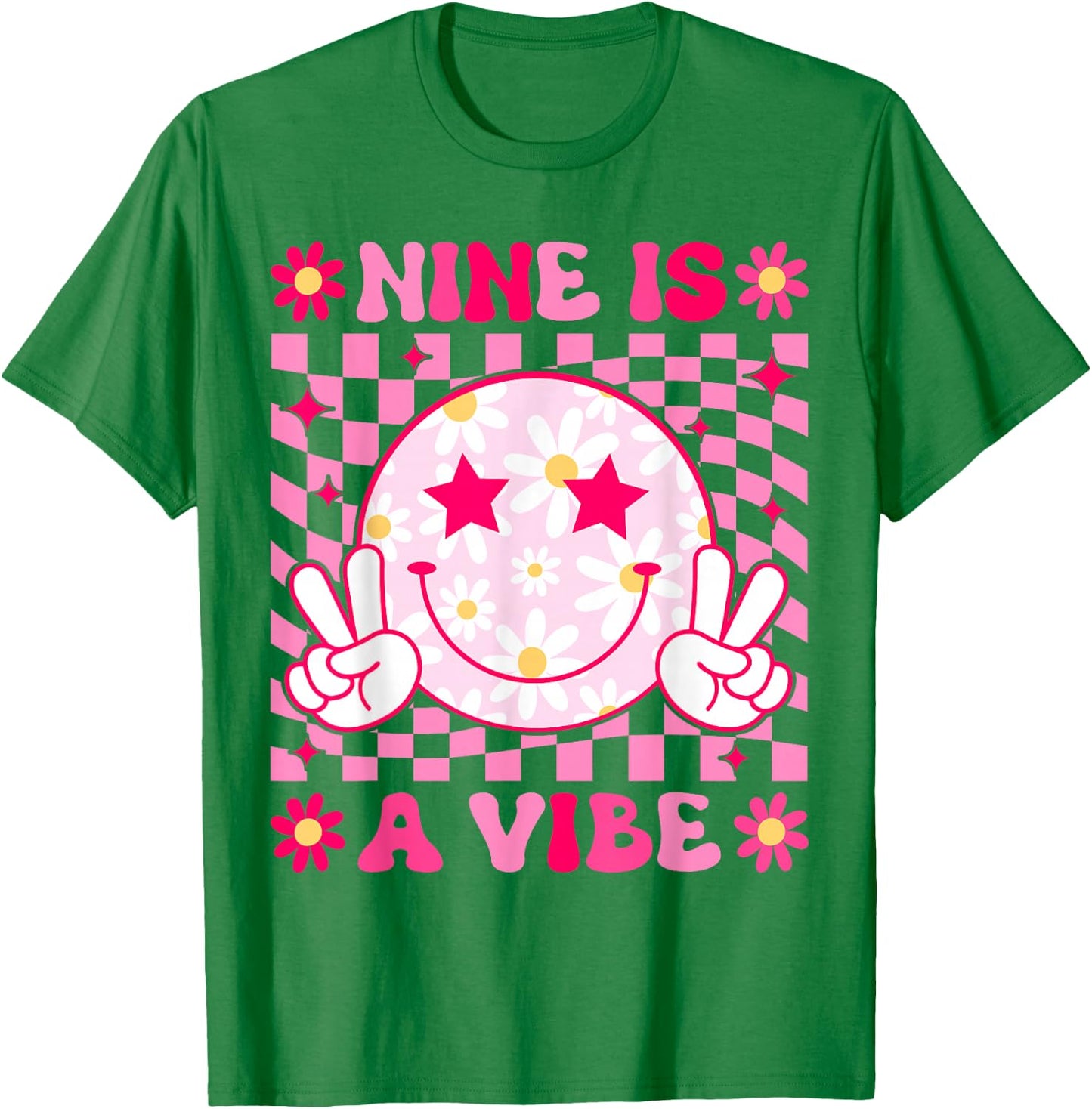 Nine is A Vibe Birthday Groovy 9 Year Old Girls 9th Birthday T-Shirt - T-Shirt | Irish Green