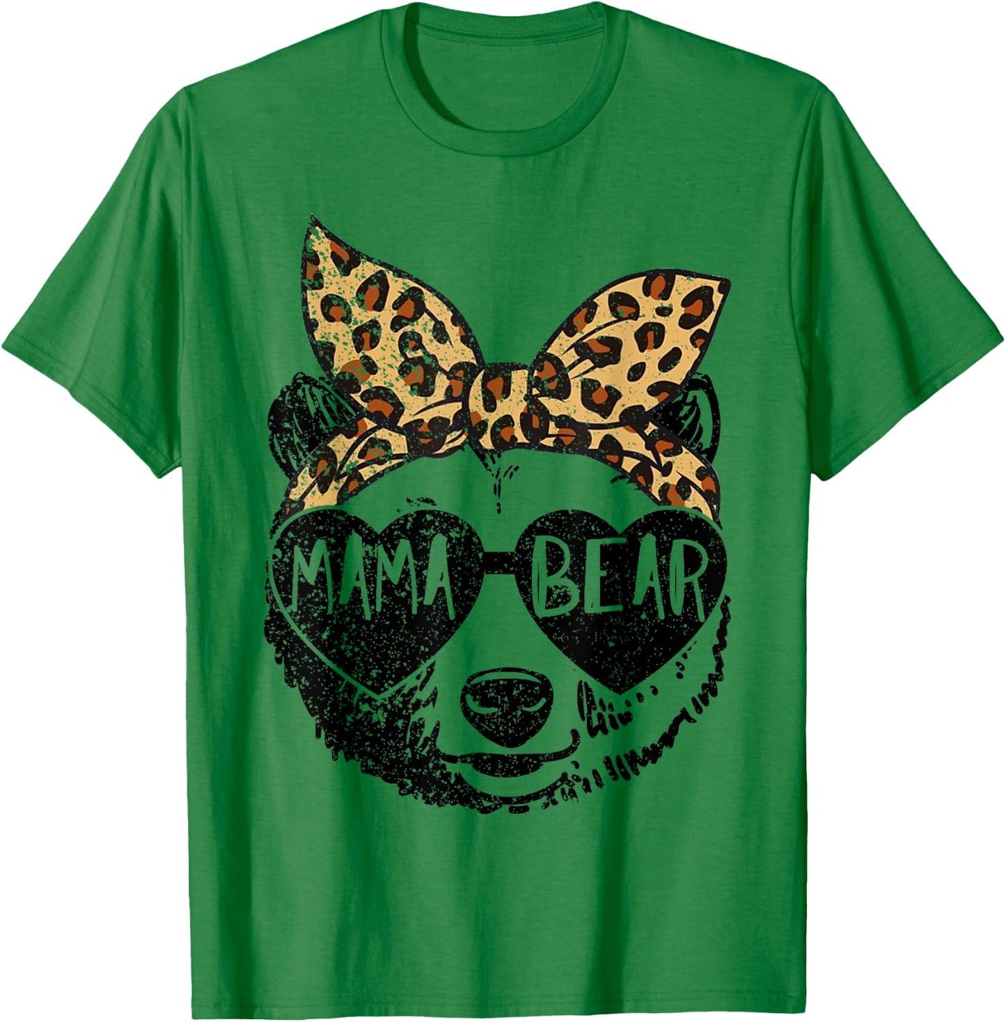 Mama Bear Face Sunglasses Leopard Print Mother's Day T-Shirt - T-Shirt | Irish Green