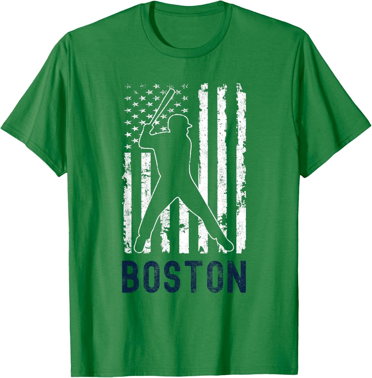Boston Massachusetts American Flag Baseball Weathered T-Shirt - T-Shirt | Irish Green