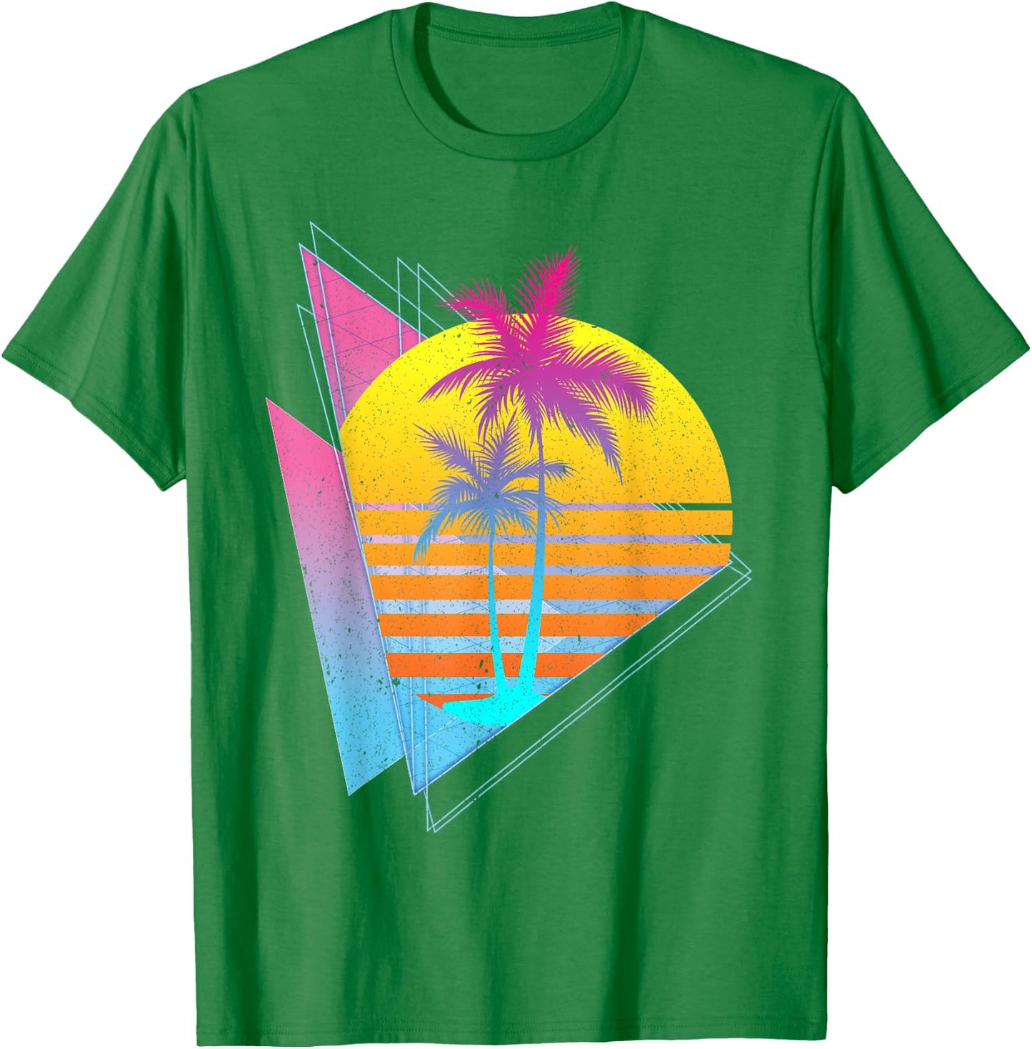 Vaporwave 80s Art Palm Trees Retro Sunset Tropical Summer T-Shirt - T-Shirt | Irish Green