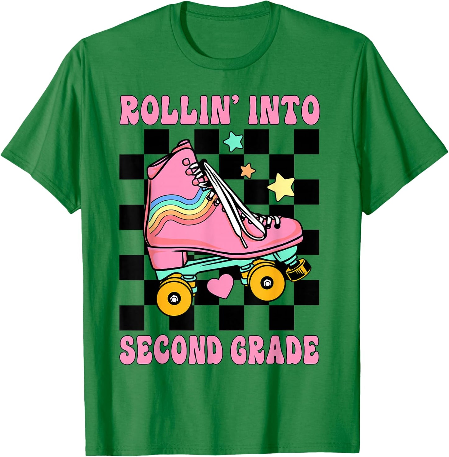 Rolling Into Second Grade Retro Roller Skates Back To School T-Shirt - T-Shirt | Irish Green