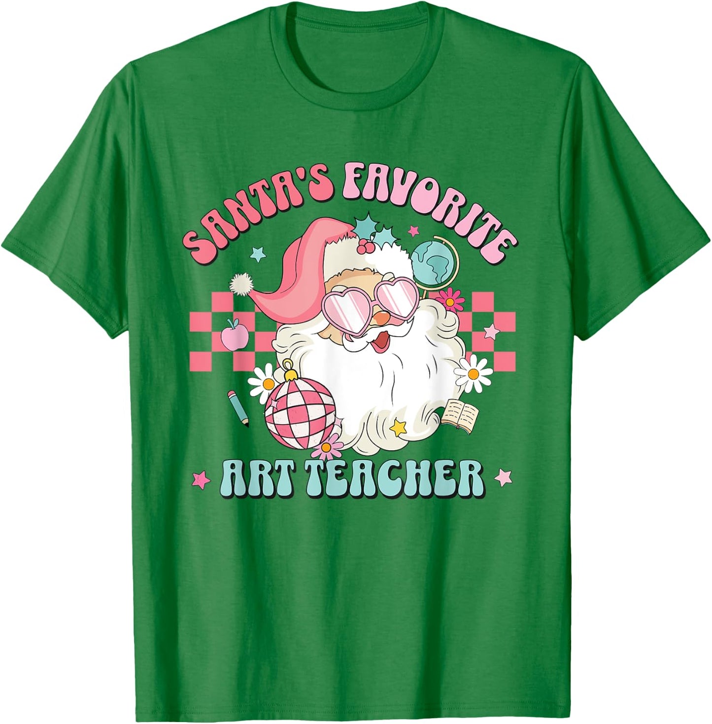 Retro Pink Christmas Santa's Favorite Art Teacher Artist T-Shirt - T-Shirt | Irish Green