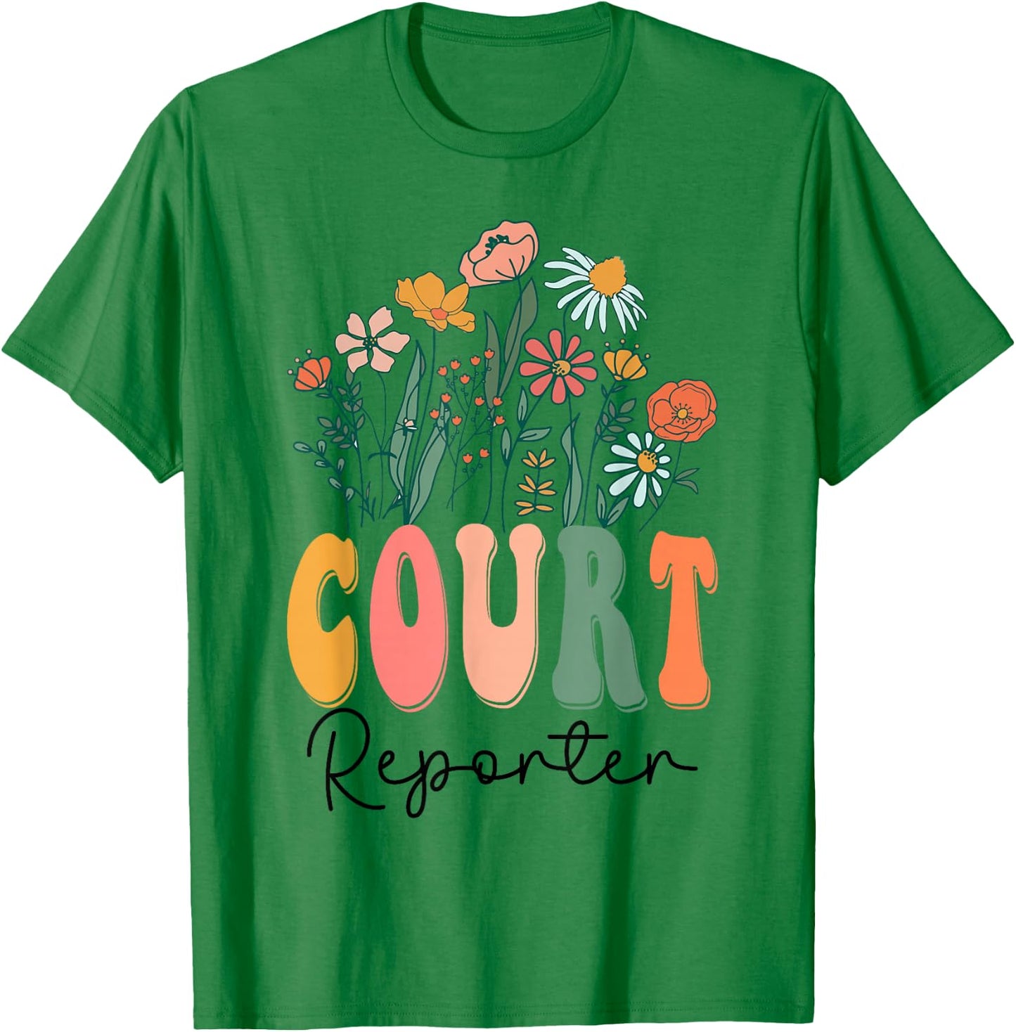 Retro Groovy floral Court Reporter Wildflower T-Shirt - T-Shirt | Irish Green