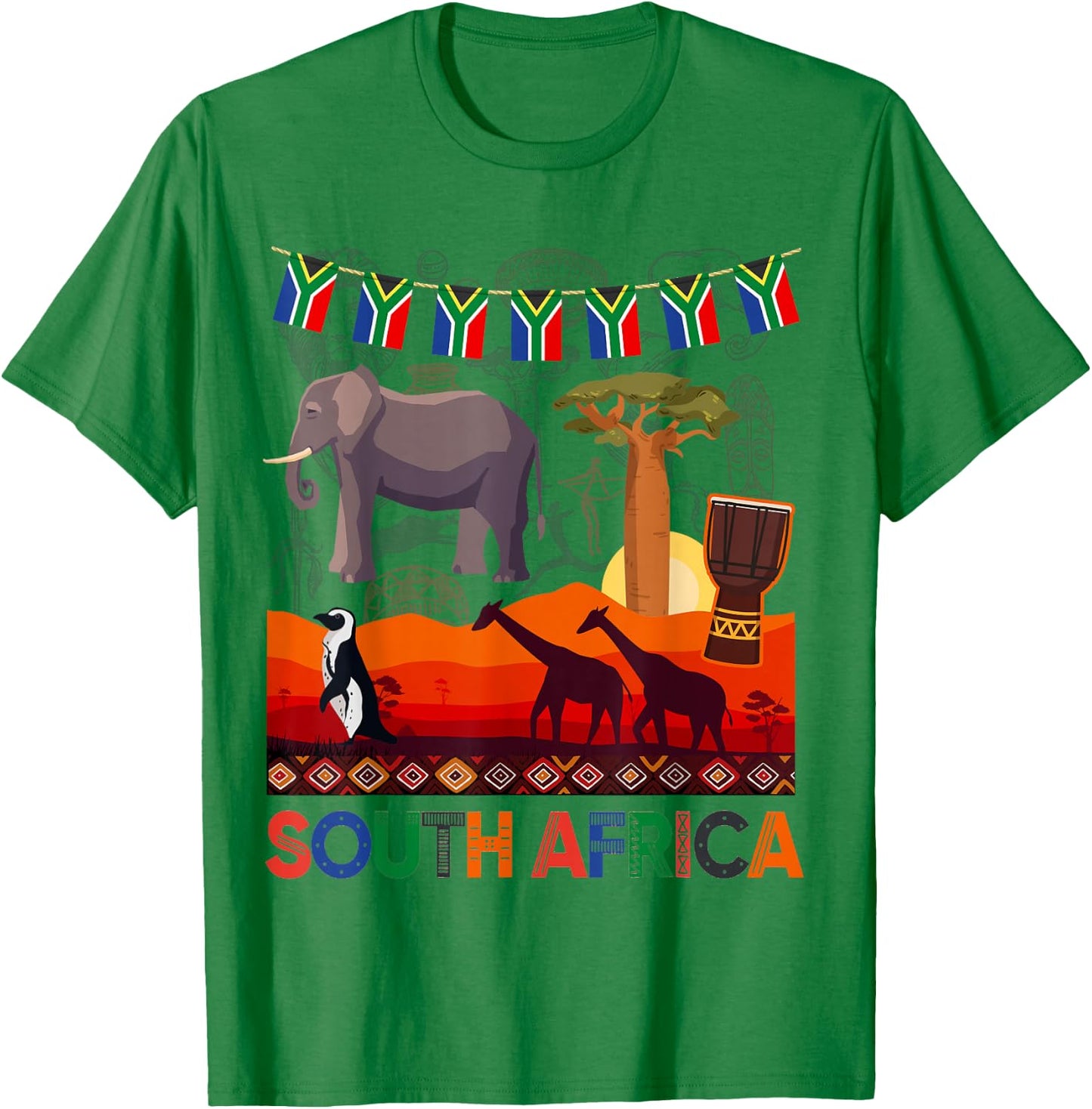 South Africa Ideas Kids With Elephant & South African Flag T-Shirt - T-Shirt | Irish Green