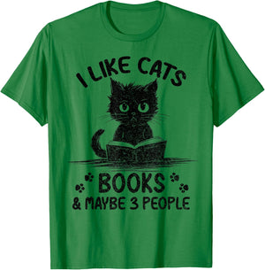 I Like Cats Books And Maybe 3 People Vintage Funny Cat Lover Women T-Shirt - T-Shirt | Irish Green