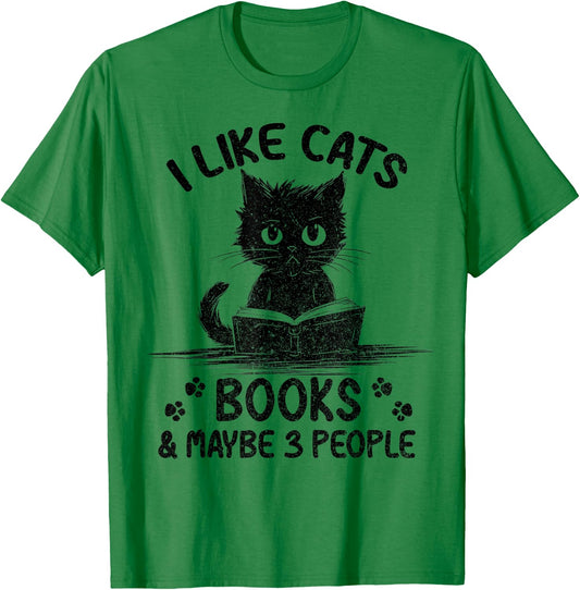 I Like Cats Books And Maybe 3 People Vintage Funny Cat Lover Women T-Shirt - T-Shirt | Irish Green