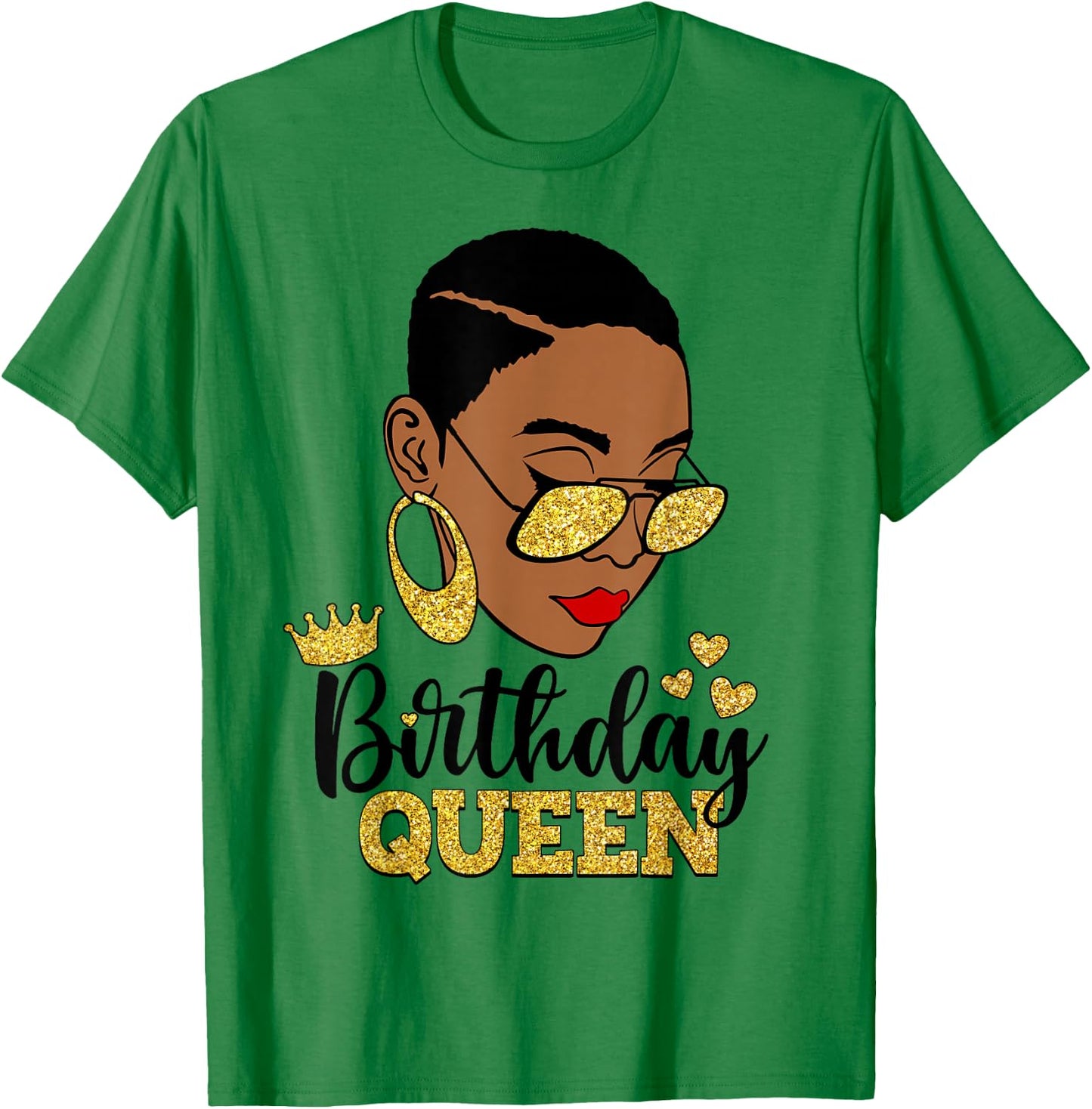 Birthday Queen Short Hair African American Black Woman T-Shirt - T-Shirt | Irish Green