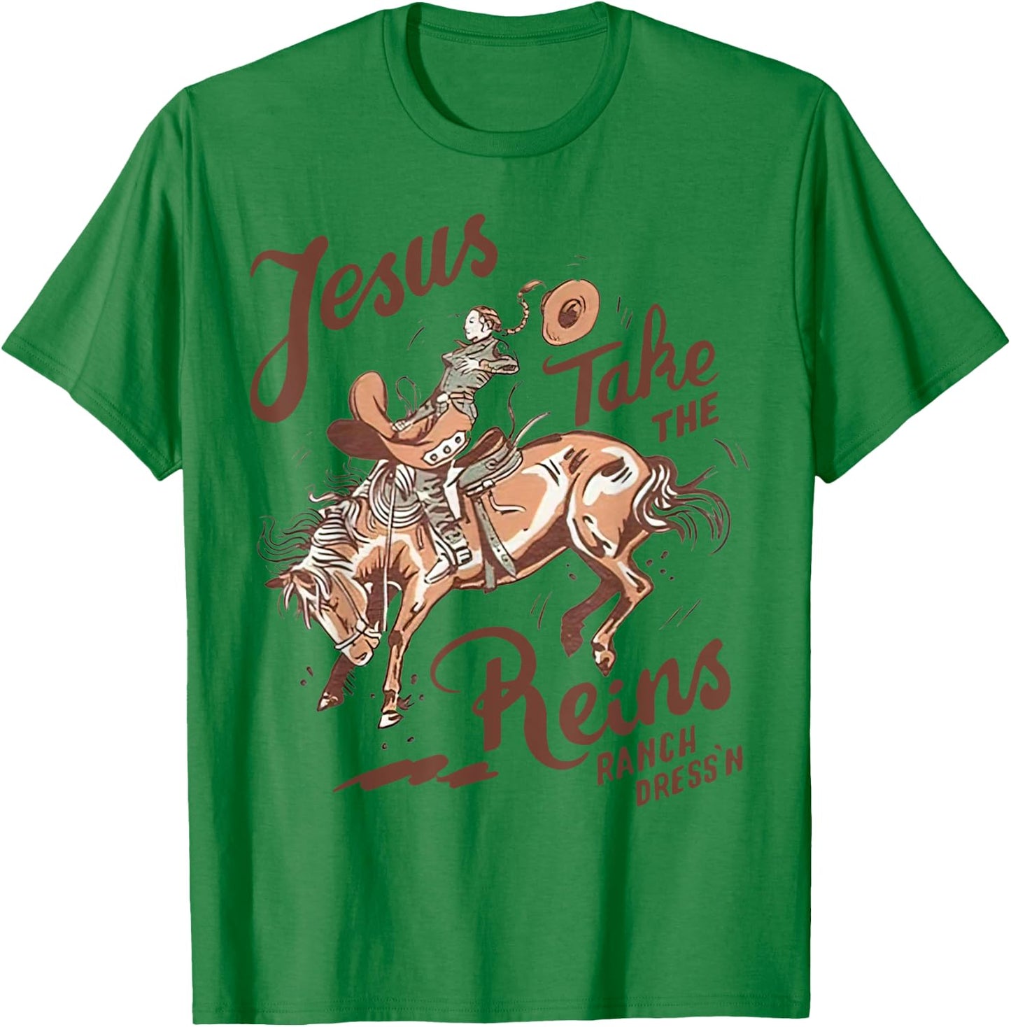 Jesus Take The Reins Vintage Cowboy T-Shirt - T-Shirt | Irish Green