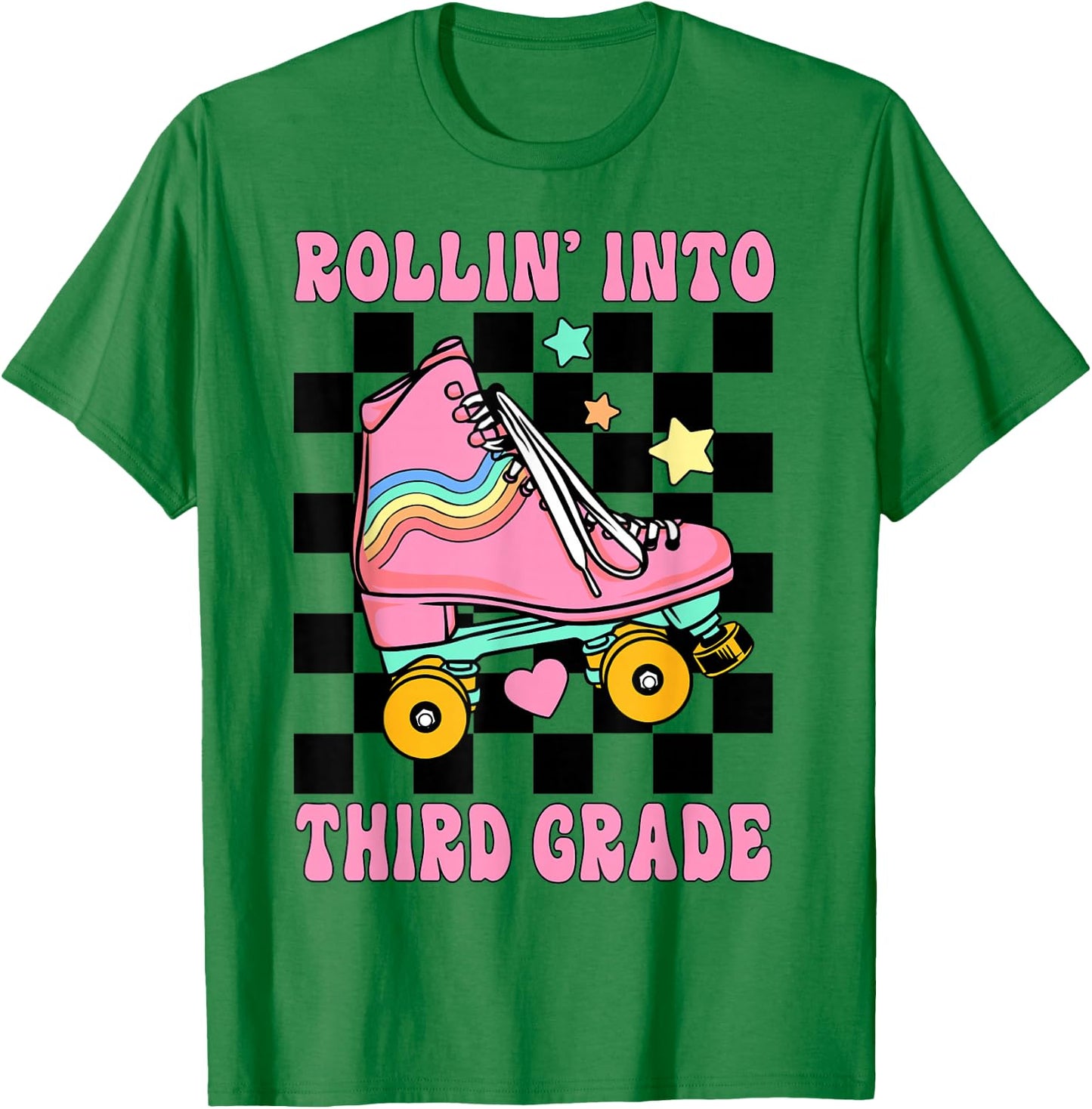 Rolling Into Third Grade Retro Roller Skates Back To School T-Shirt - T-Shirt | Irish Green