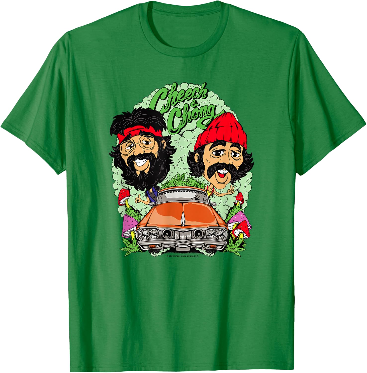 Cheech & Chong Driving Having A Trip Cartoon Style T-Shirt - T-Shirt | Irish Green
