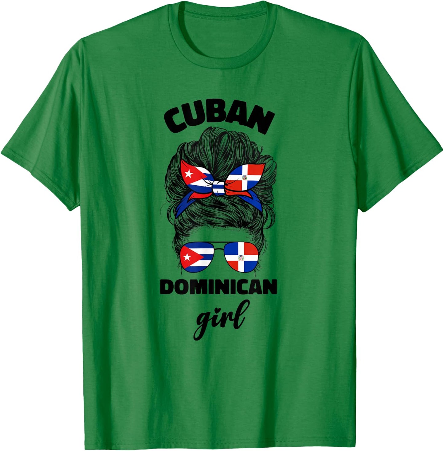 Half Dominican Republic And Cuban Cuba Flag Girl Women Mix T-Shirt - T-Shirt | Irish Green