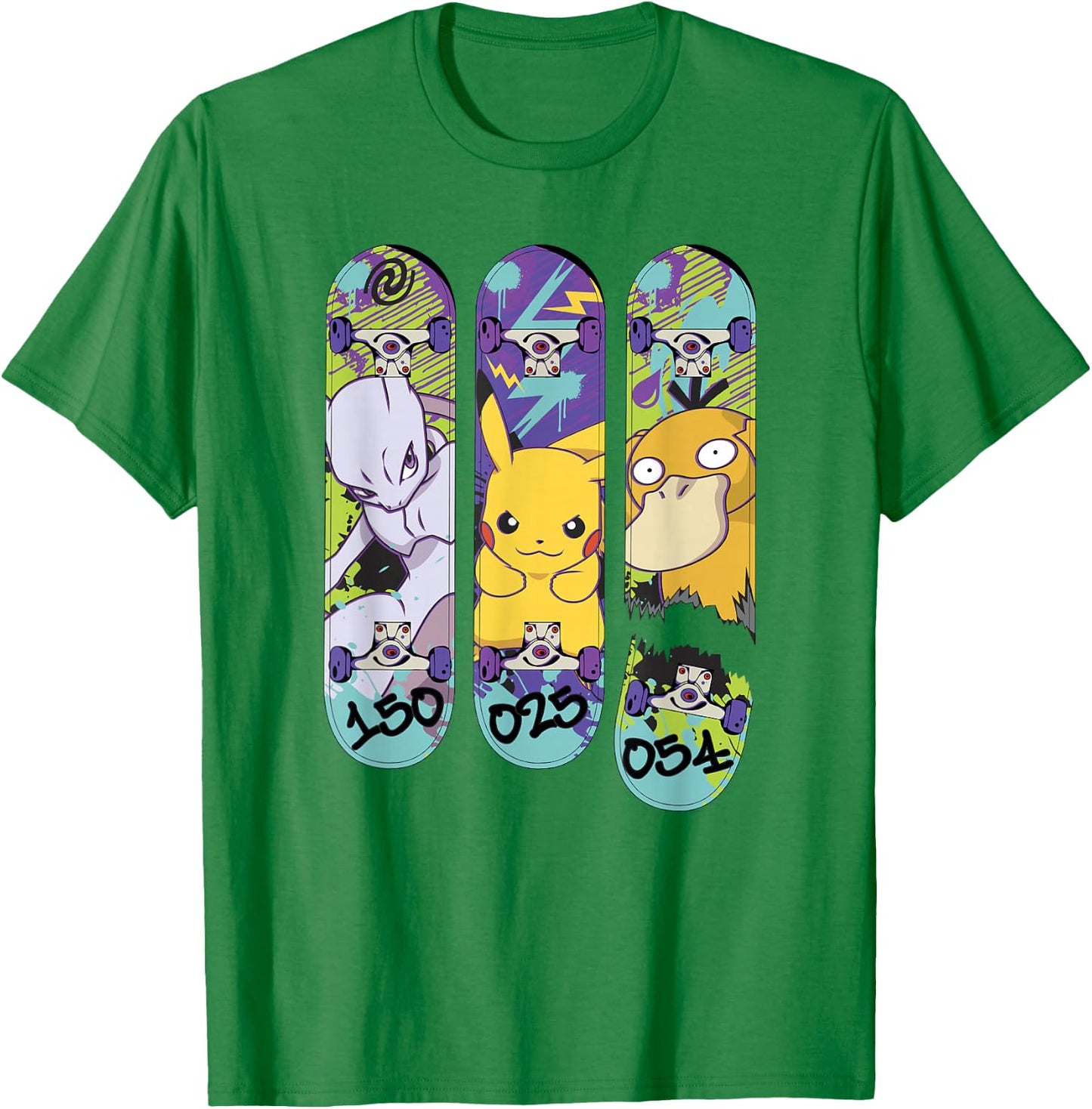 Pokémon Mewtwo Pikachu Psyduck Generation 1 Skateboards T-Shirt - T-Shirt | Irish Green