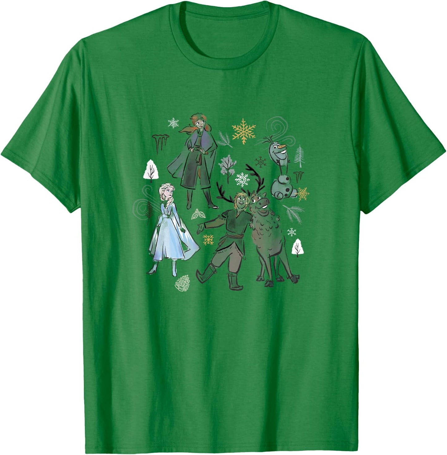 Disney Frozen Elsa Anna Kristoff and Sven Outline Group Shot T-Shirt - T-Shirt | Irish Green