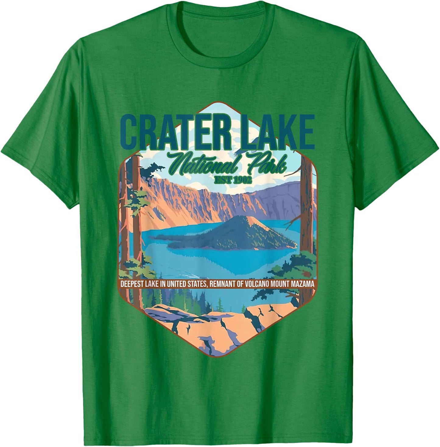 Camper Nature Lover Camping Hiking Crater Lake National Park T-Shirt - T-Shirt | Irish Green