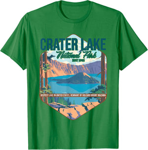 Camper Nature Lover Camping Hiking Crater Lake National Park T-Shirt - T-Shirt | Irish Green
