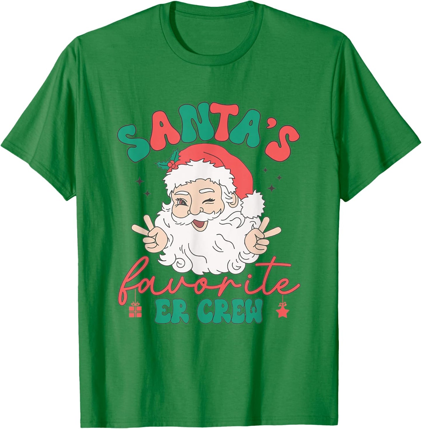 Retro Santas Favorite ER Crew Christmas Emergency Department T-Shirt - T-Shirt | Irish Green