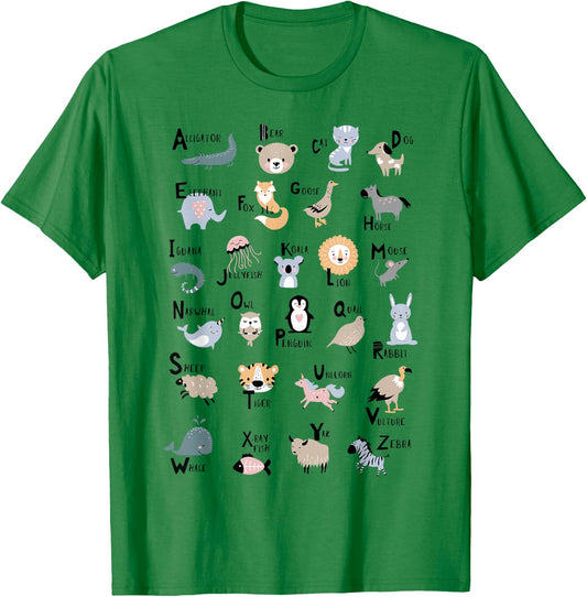 ABC Animals Identification A-Z Types Of Zoo Animals Alphabet T-Shirt - T-Shirt | Irish Green