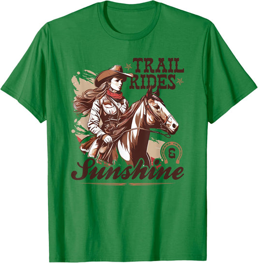 Country Trail Rides and Sunshine, Horse Riding Cowgirl T-Shirt - T-Shirt | Irish Green