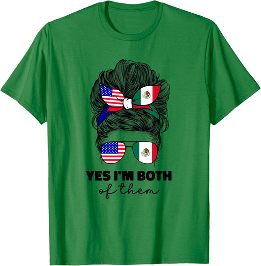 Half Mexican and American Mexico America USA Flag Girl Women T-Shirt - T-Shirt | Irish Green