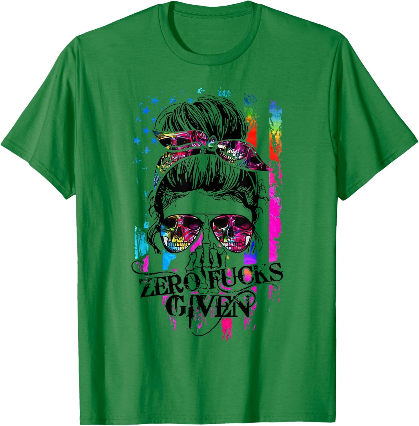 Zero Fucks Given Skull Women Flag Skeleton Rainbow T-Shirt - T-Shirt | Irish Green