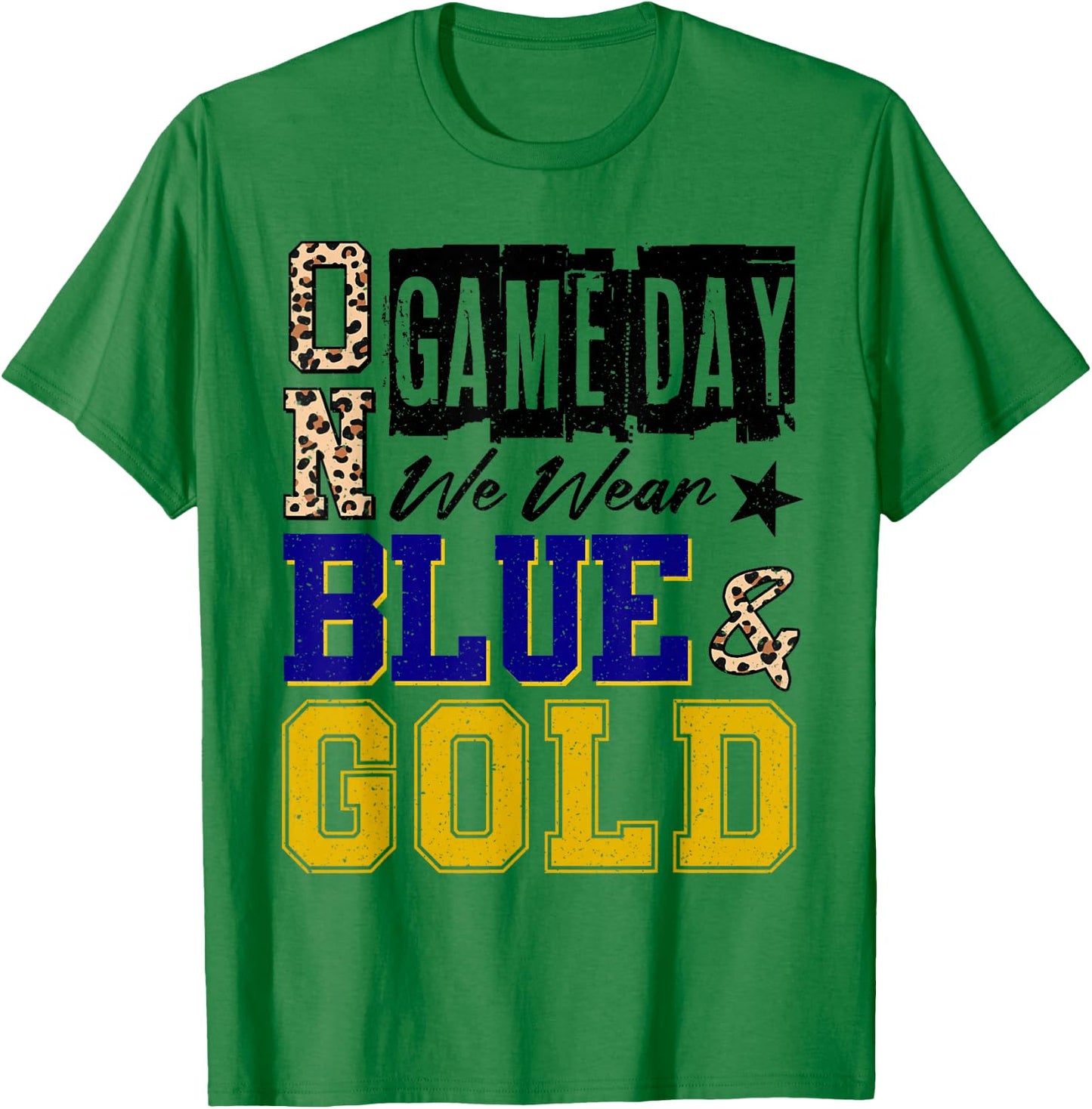 On Gameday Football We Wear Blue and Gold School Spirit T-Shirt - T-Shirt | Irish Green