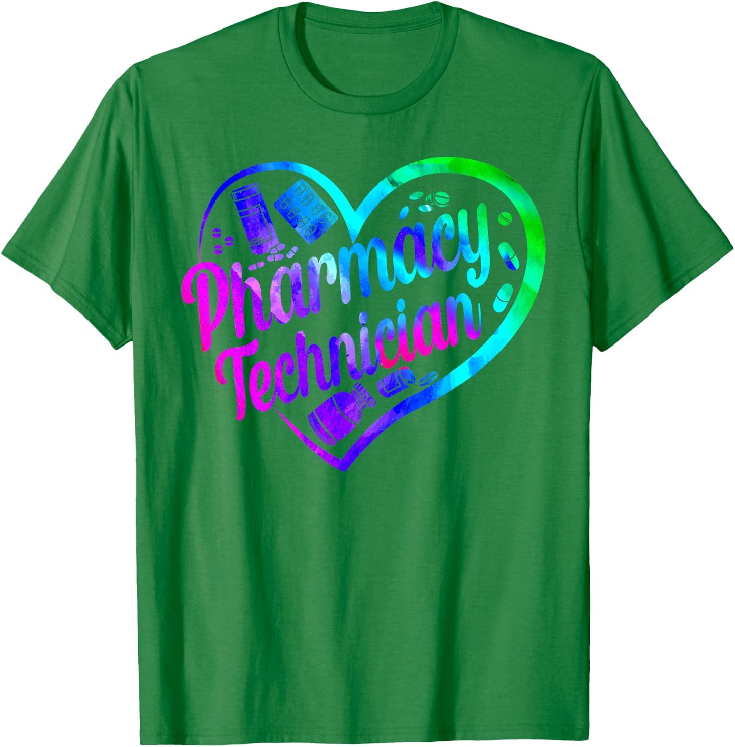 Pharmacy Tech Technician Pharmacist Student Heart Watercolor T-Shirt - T-Shirt | Irish Green